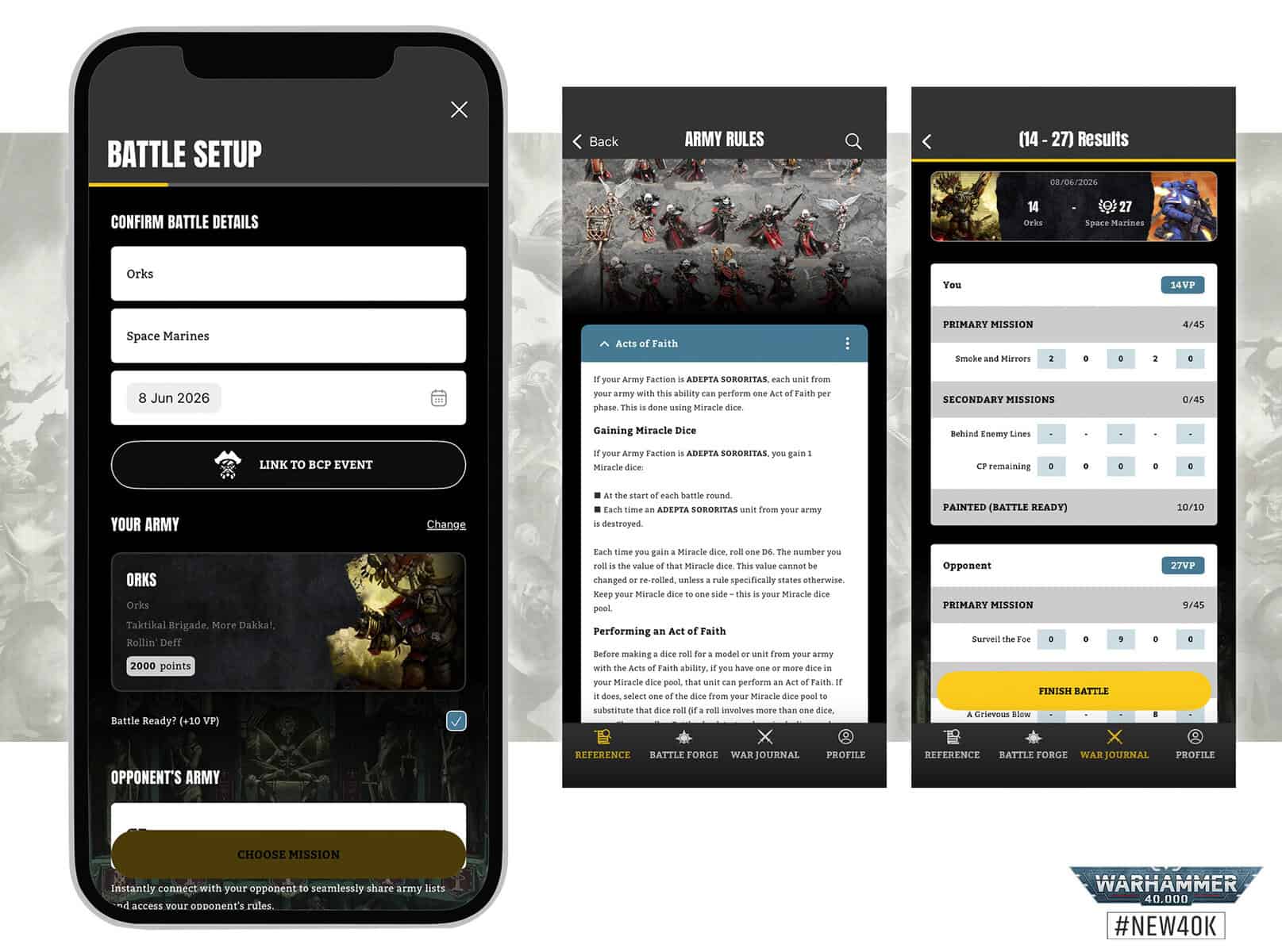Warhammer 40,000 app War Journal interface screenshot