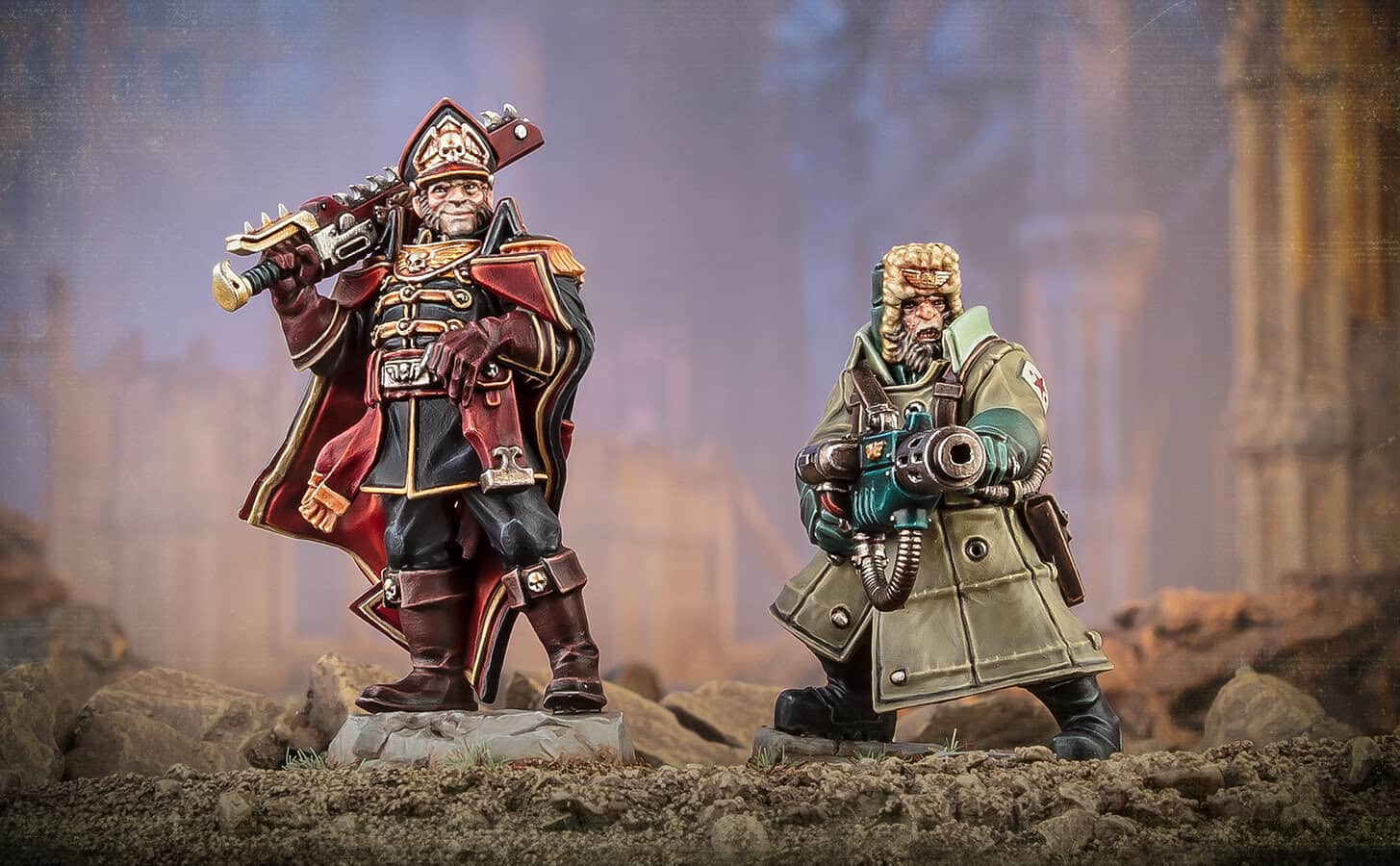 Ciaphas Cain rules feature image with full Astra Militarum terrain shot from Games Workshop