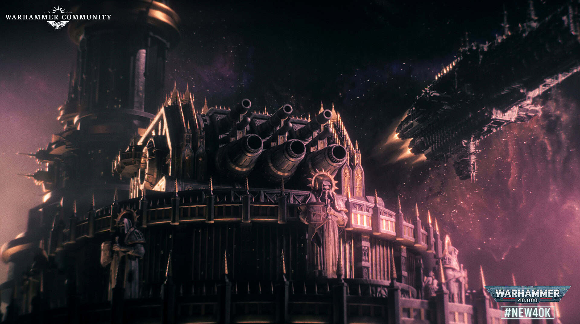 An Imperial battleship entering the Warp in the Warhammer 40k 11th Edition trailer