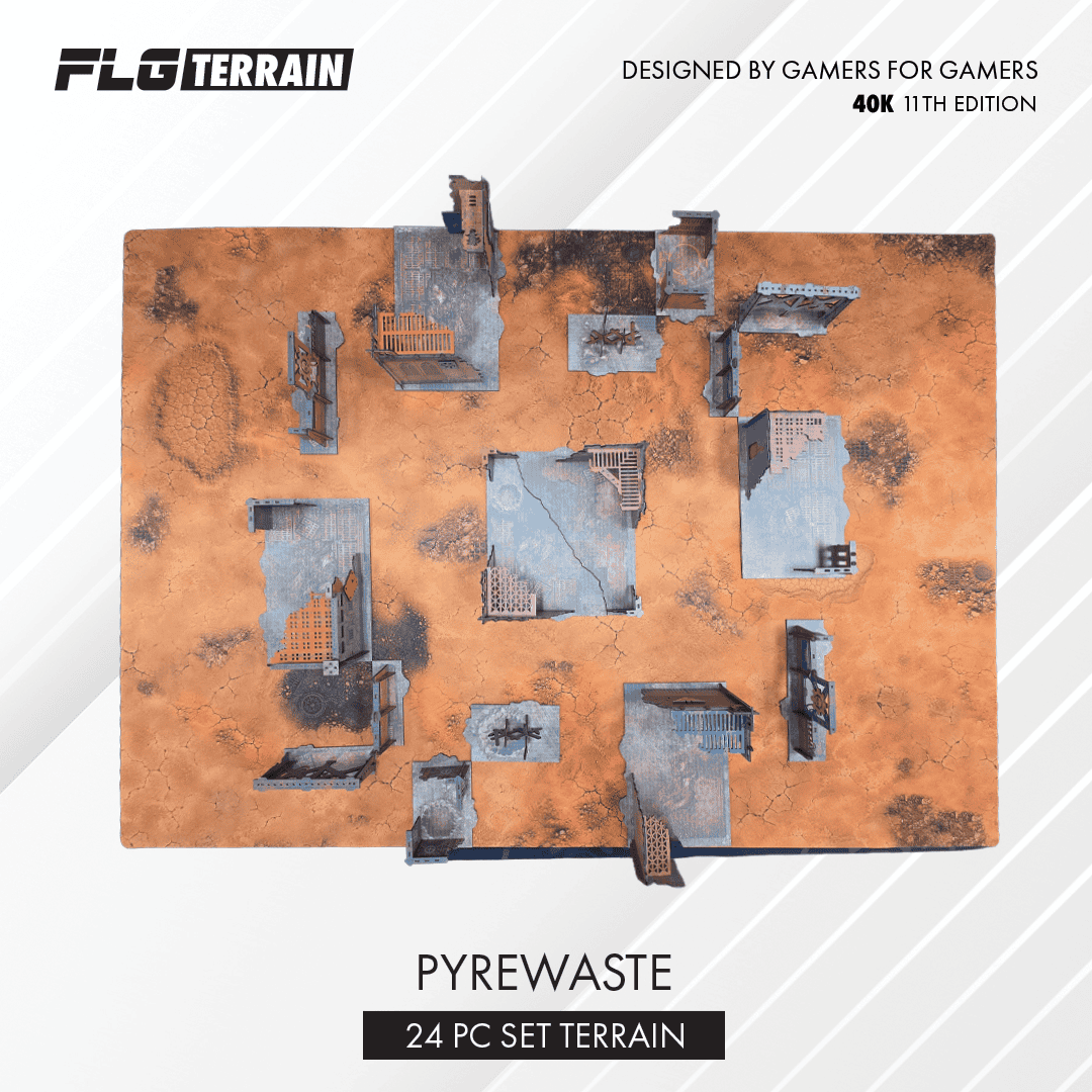 FLG Pyrewaste 11th Edition terrain set contents shot