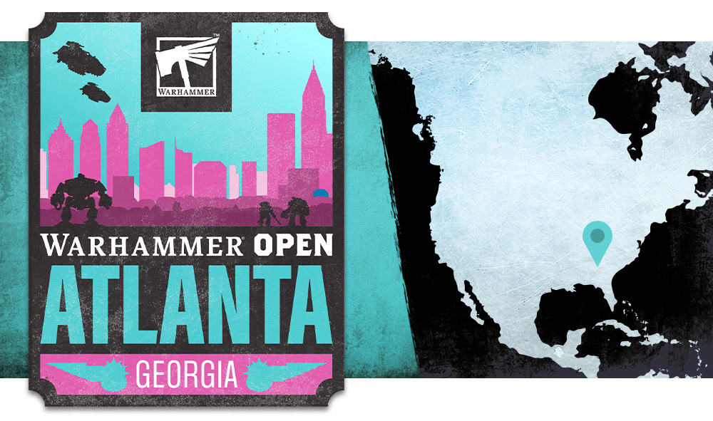 Warhammer Open Atlanta event badge and map