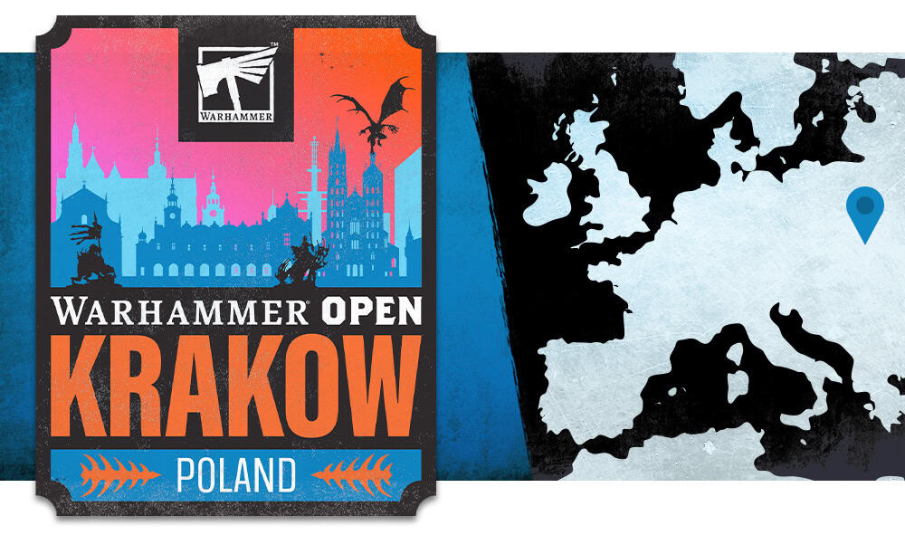 Warhammer Open Kraków event badge and map
