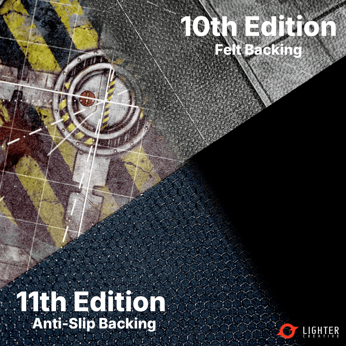 Lighter Creative 11th Edition 40k battle mat range with measurements