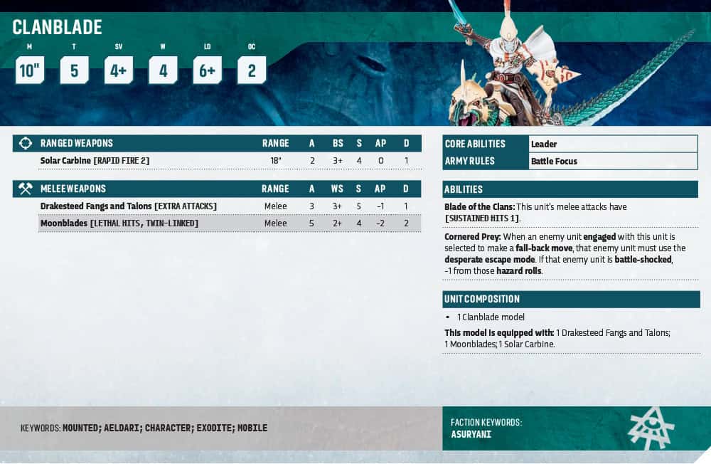 Exodite Clanblade datacard Warhammer 40k rules