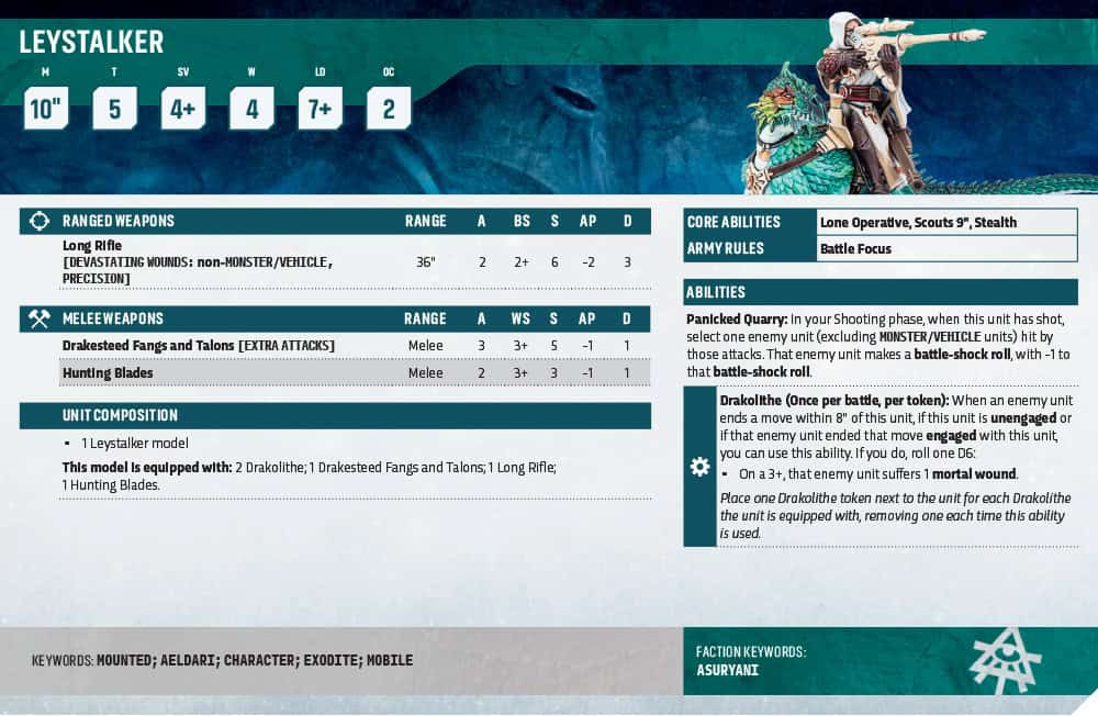 Exodite Leystalker datacard Warhammer 40k rules