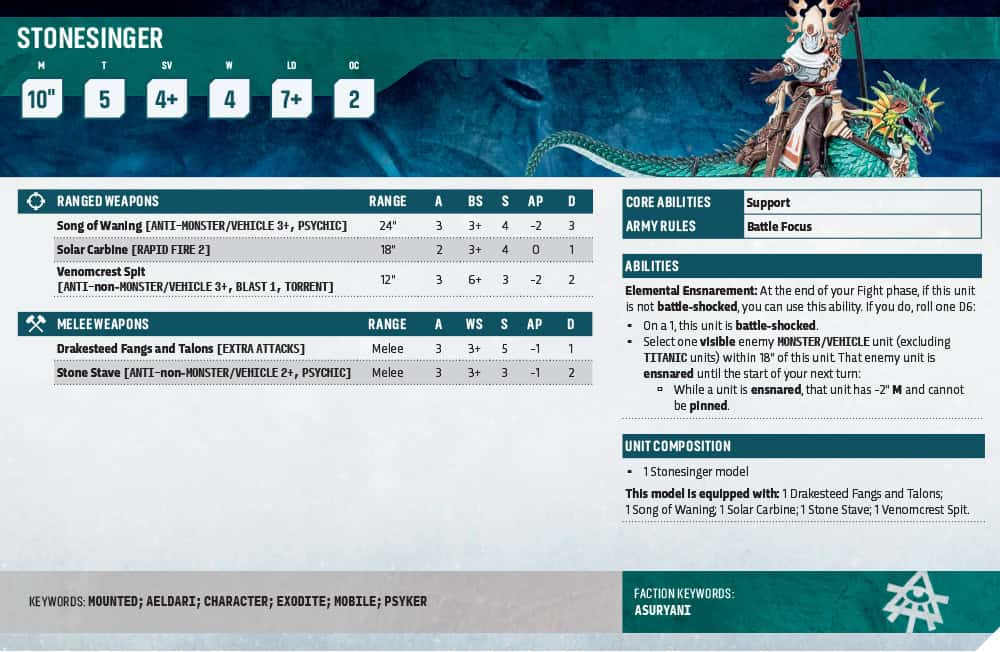Exodite Stonesinger datacard Warhammer 40k rules