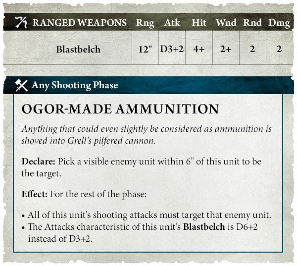 Blastbelch Ogor-made Ammunition rules boxout