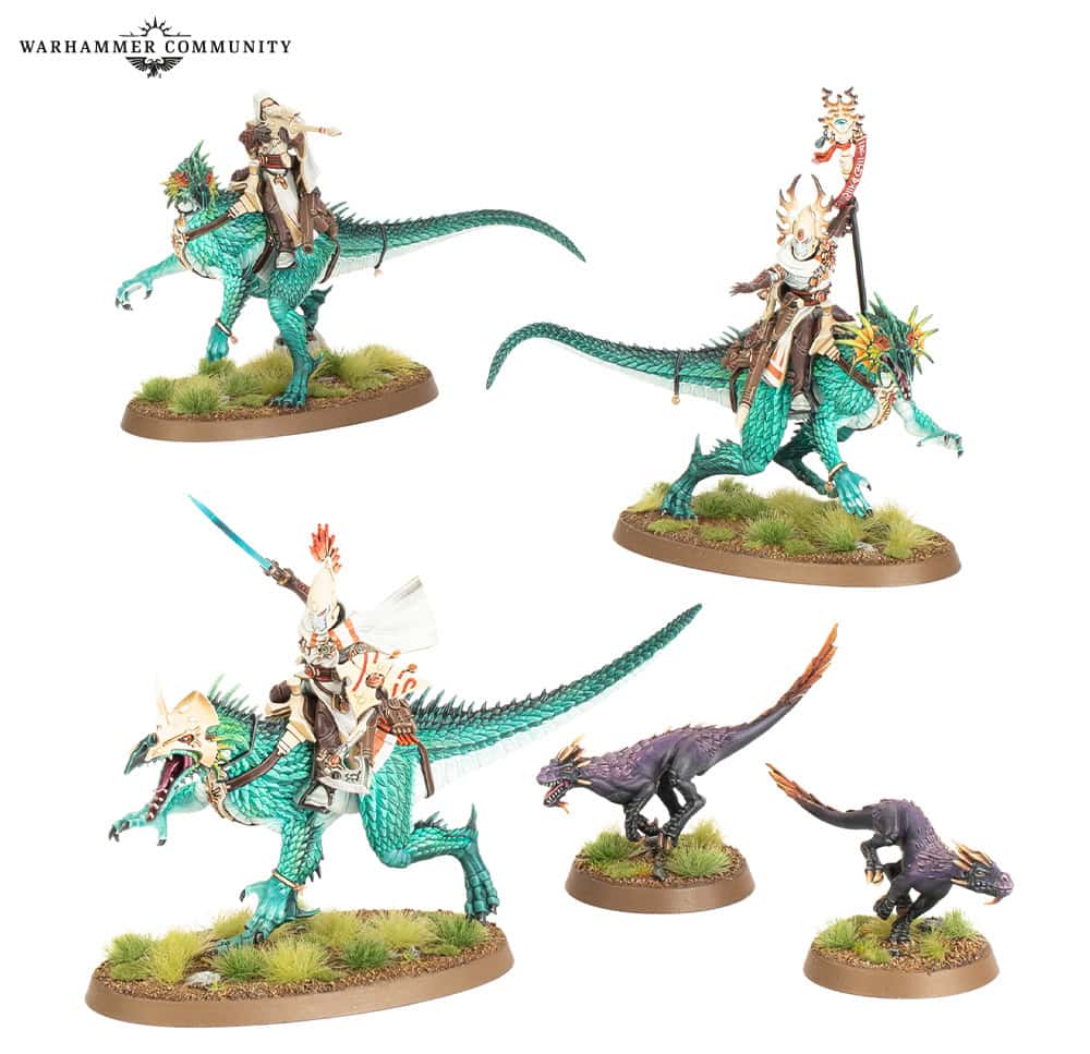 Aeldari Exodite Dragon Masters riding drakes for Kill Team Exodite