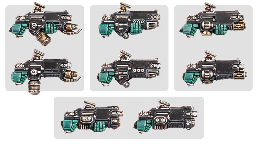 Combi-flamer, combi-plasma, combi-melta, and combi-volkite variants in the Horus Heresy upgrade set