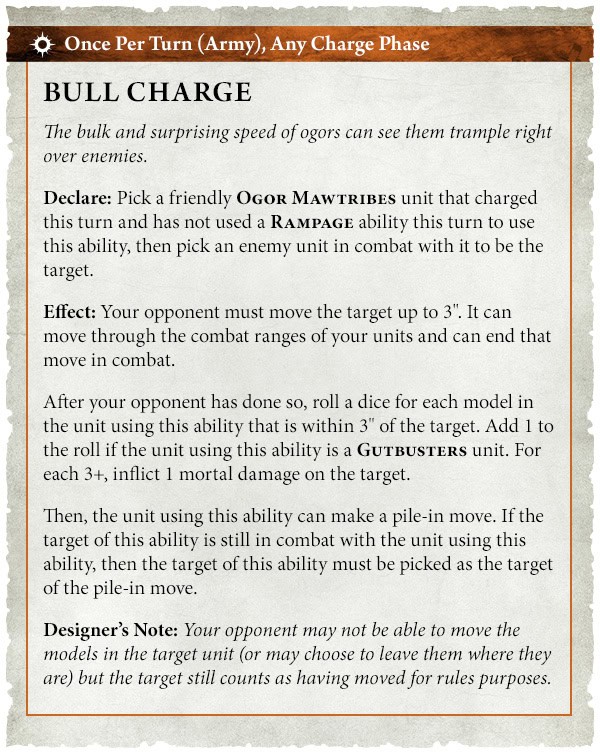 Ogor Mawtribes Ironguts Bull Charge rules
