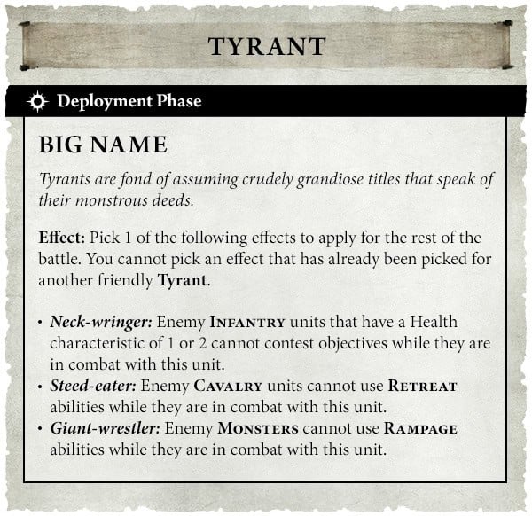 Ogor Mawtribes Tyrant Big Name ability rules