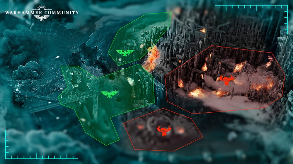 Death Mire hive city battle map after the Ork victory