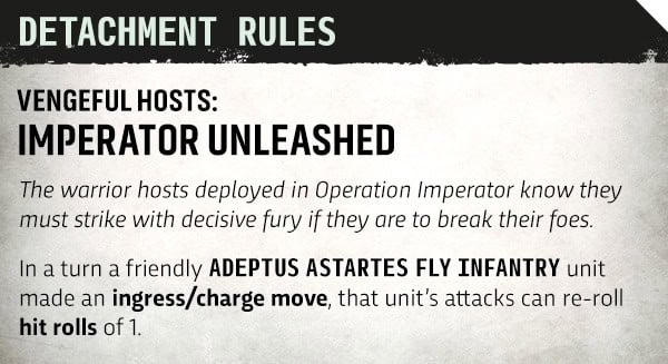 Vengeful Hosts Detachment rules boxout for Space Marines from the Siege of Death Mire