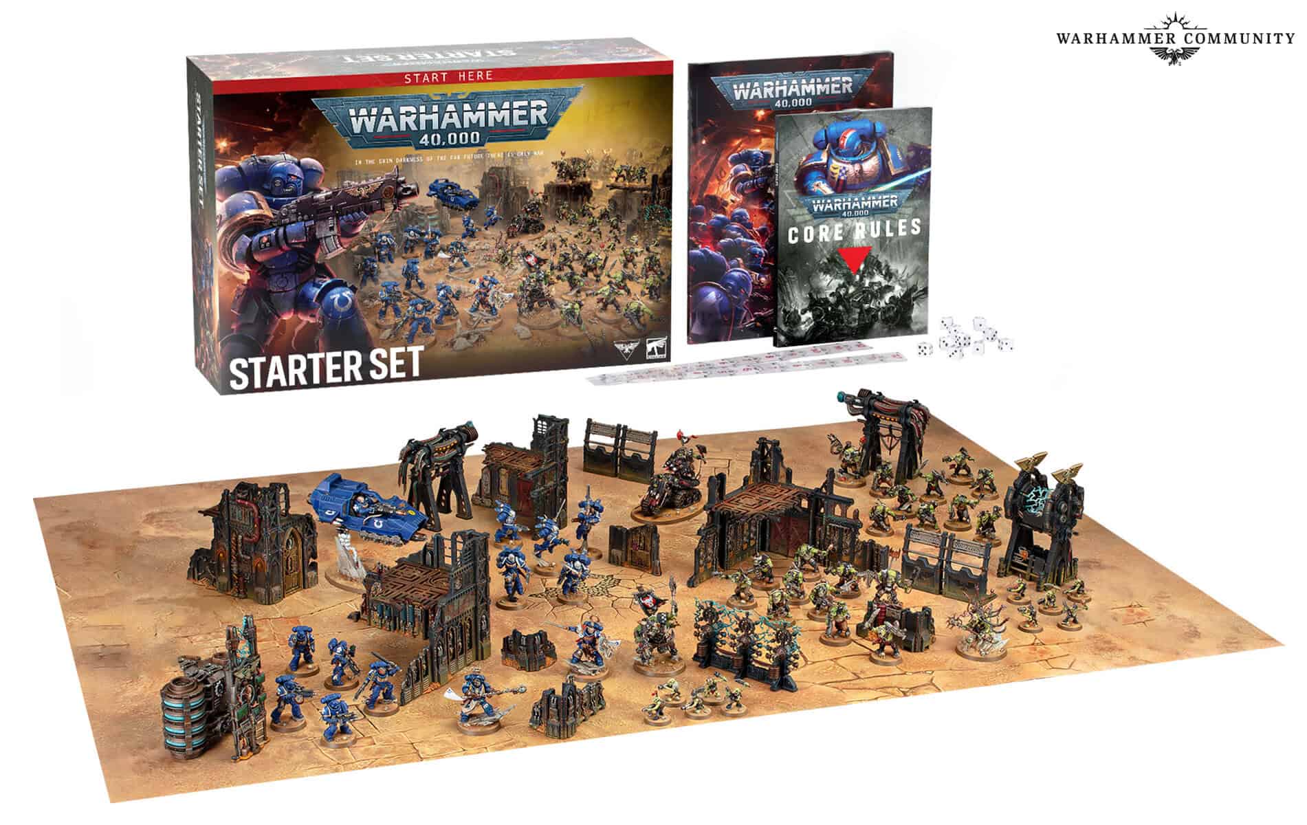 Warhammer 40,000 Starter Set box with Space Marines and Orks Combat Patrol armies