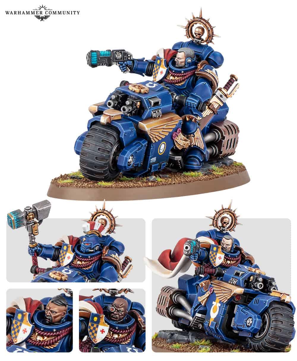 Space Marine Captain on Bike kit weapon options and five head choices
