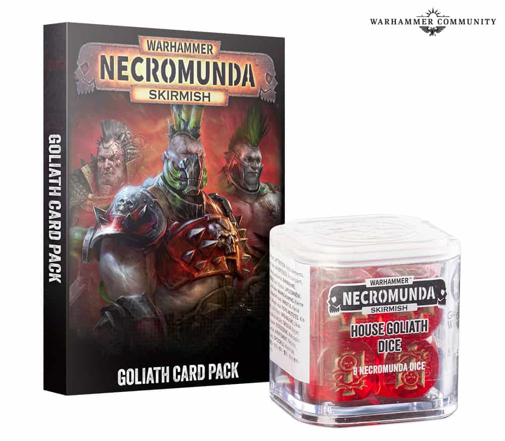 Necromunda House Goliath gang cards and themed dice set