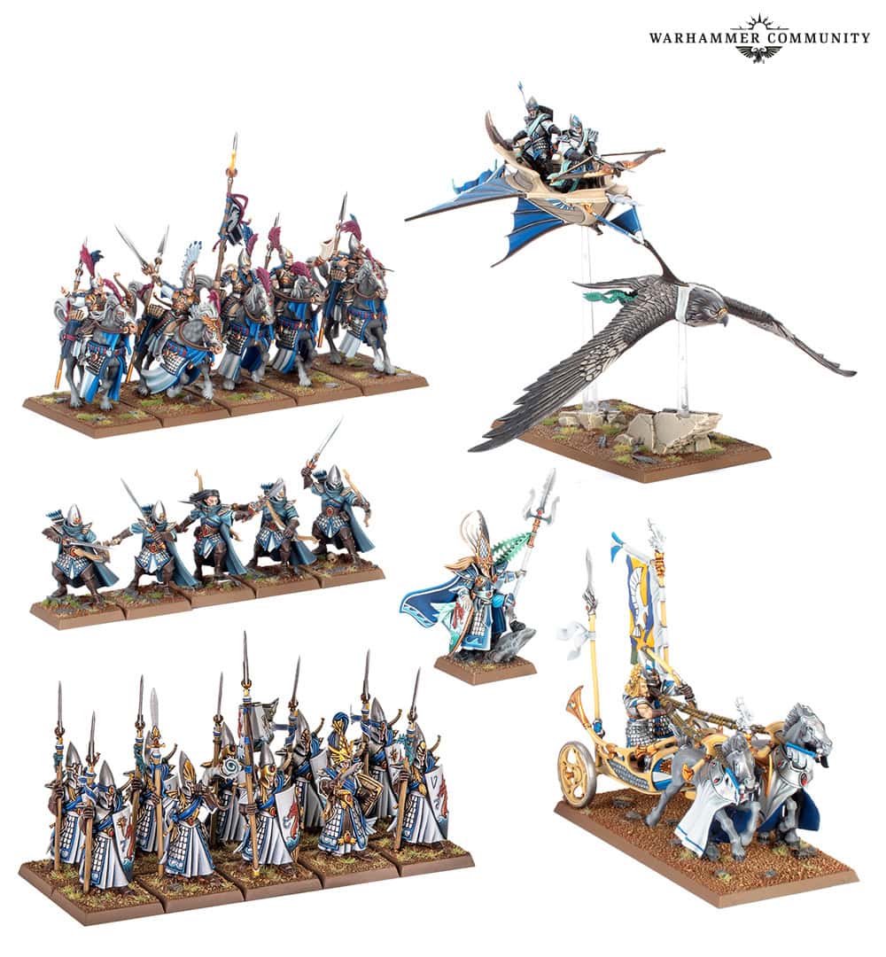 High Elf Realms Battle March army box with Lothern Skycutter and Tiranoc Chariot