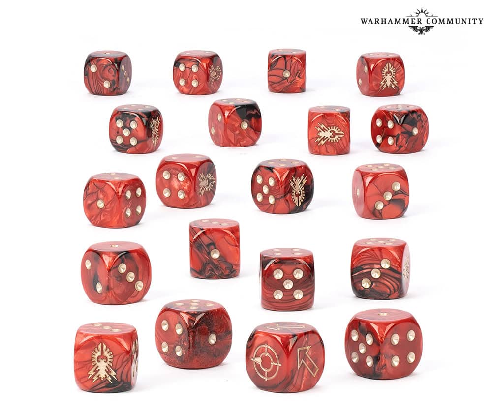 Legio Custodes dice set in pearlised red acrylic with gold pips