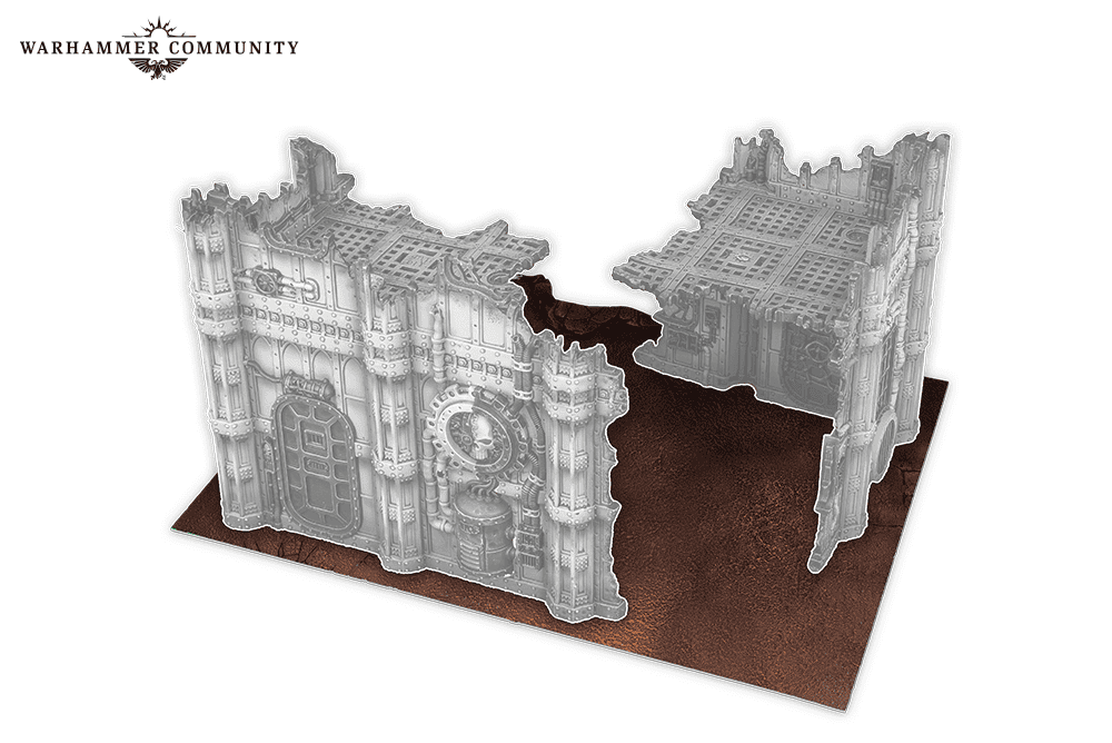 Maelstrom World 40k terrain template shown in use on a Mars-style battlefield