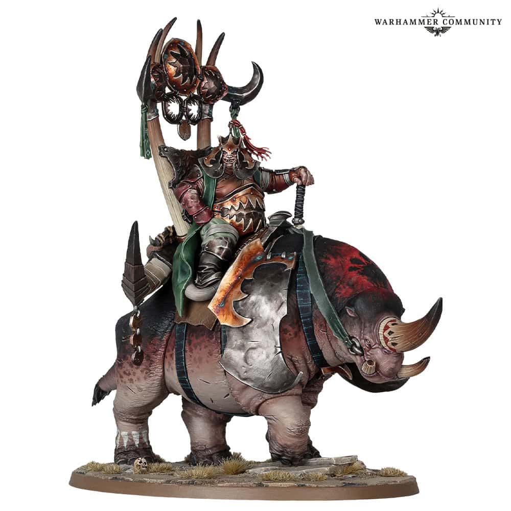 Morga the Mighty ogor warlord on her glutthorn Grutta
