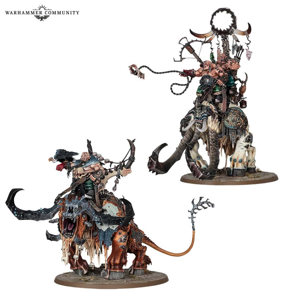 Okar's Torrbad Regiment of Renown Huskard on Stonehorn and Thundertusk Beastrider