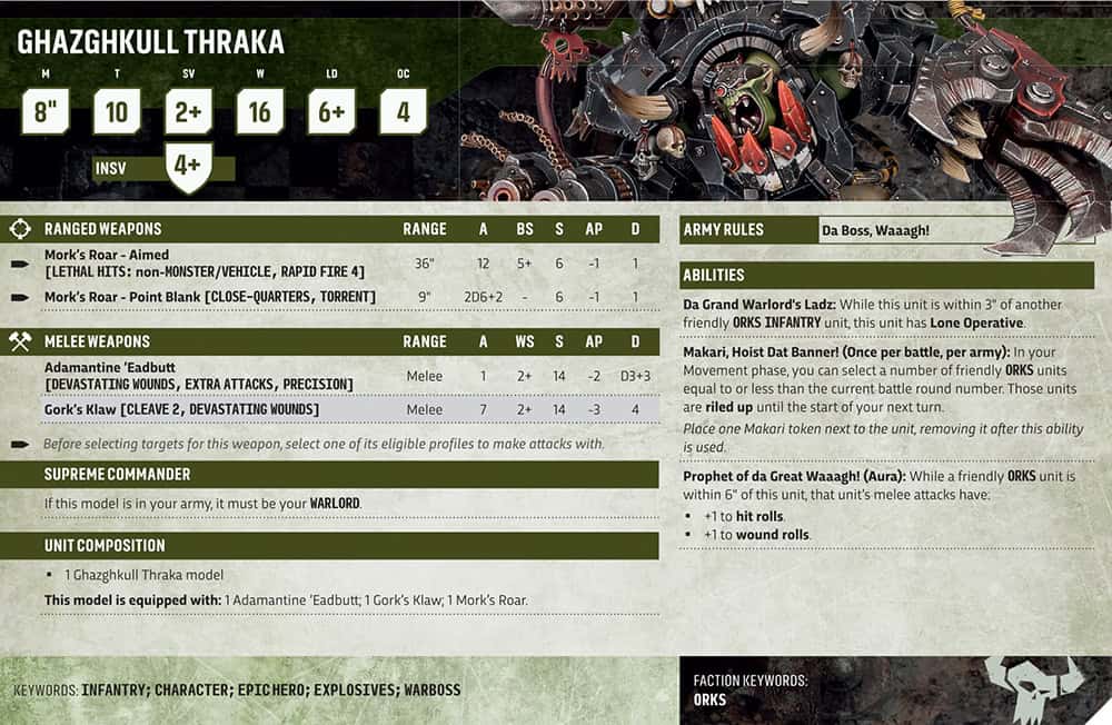 New Ghazghkull Thraka datasheet for the Warhammer 40k Ork Codex
