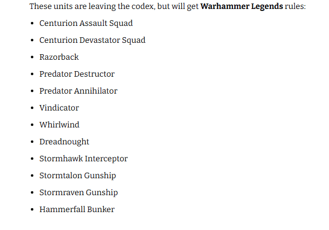 Space Marines Legends List