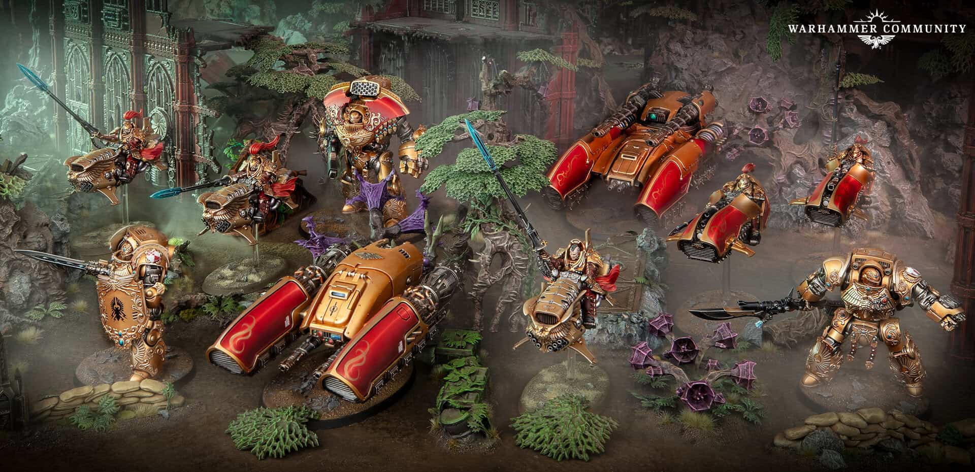 New Adeptus Custodes Codex range with Caladius grav-tanks, Telemon Dreadnoughts, and Aquilon Terminators