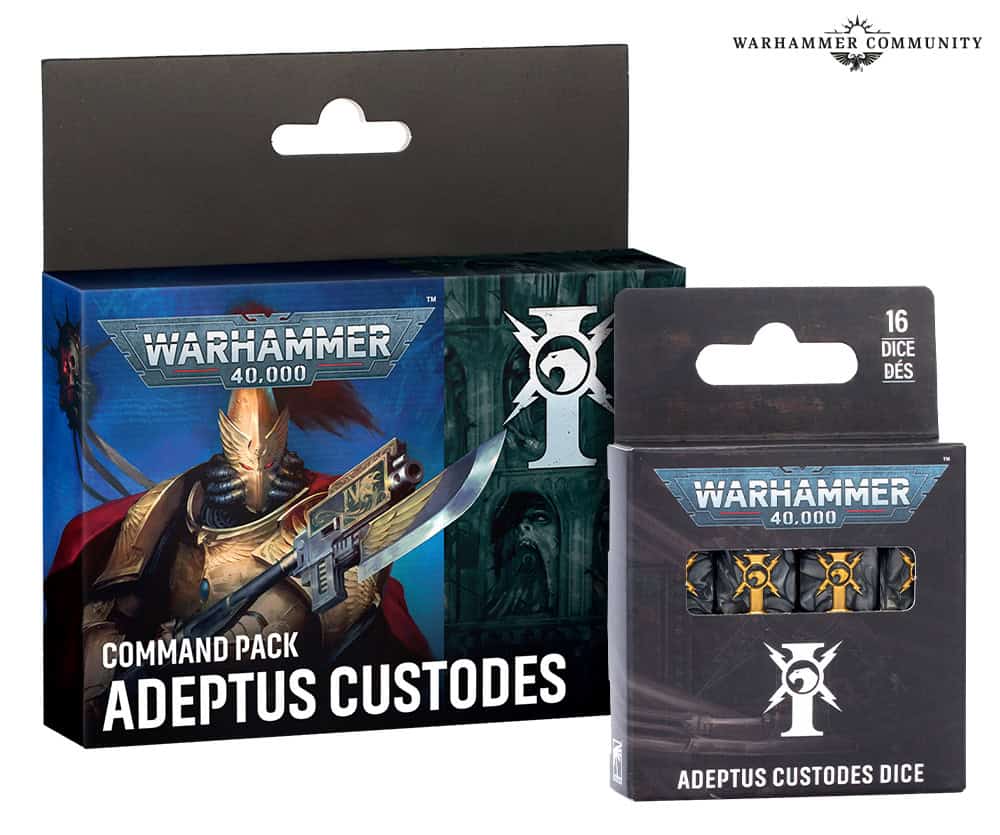 Adeptus Custodes Command Pack cards tokens and dice set