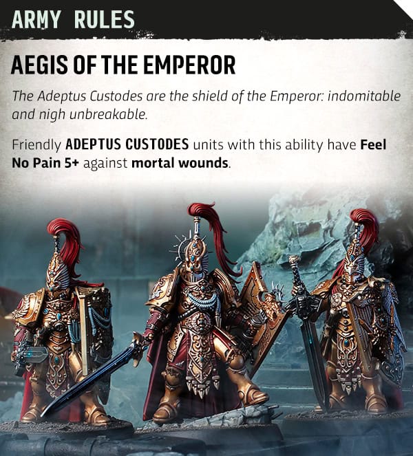 Aegis of the Emperor rule card from the Adeptus Custodes codex