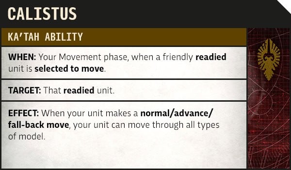 Calistus ka'tah rule card from the Adeptus Custodes codex