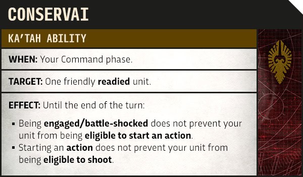 Conservai ka'tah rule card from the Adeptus Custodes codex