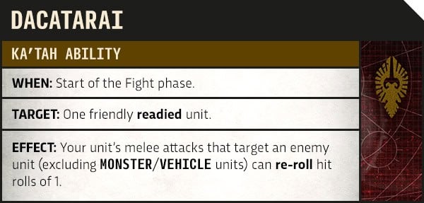 Dacatarai ka'tah rule card from the Adeptus Custodes codex