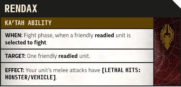 Rendax ka'tah rule card from the Adeptus Custodes codex