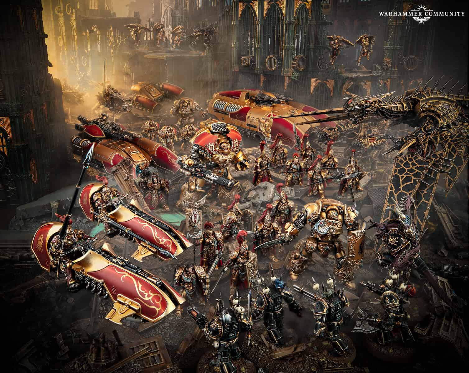 Adeptus Custodes detachments on the tabletop fighting Chaos Space Marines