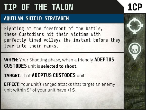 Tip of the Talon Aquilan Shield stratagem card for Custodes detachments