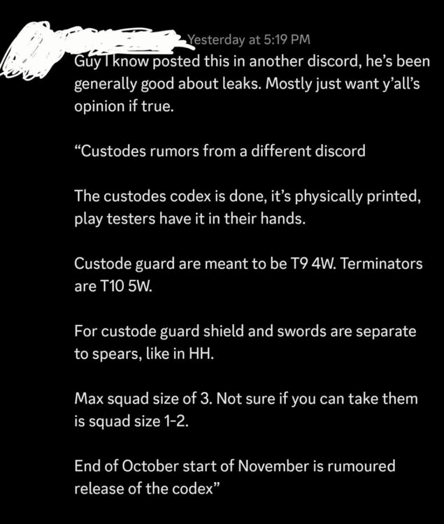 Custodes Statline Rumors