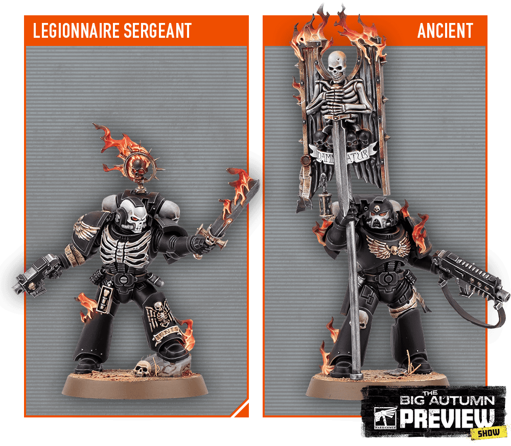 Legion of the Damned Kill Team legionnaire covered in skulls and ethereal flames