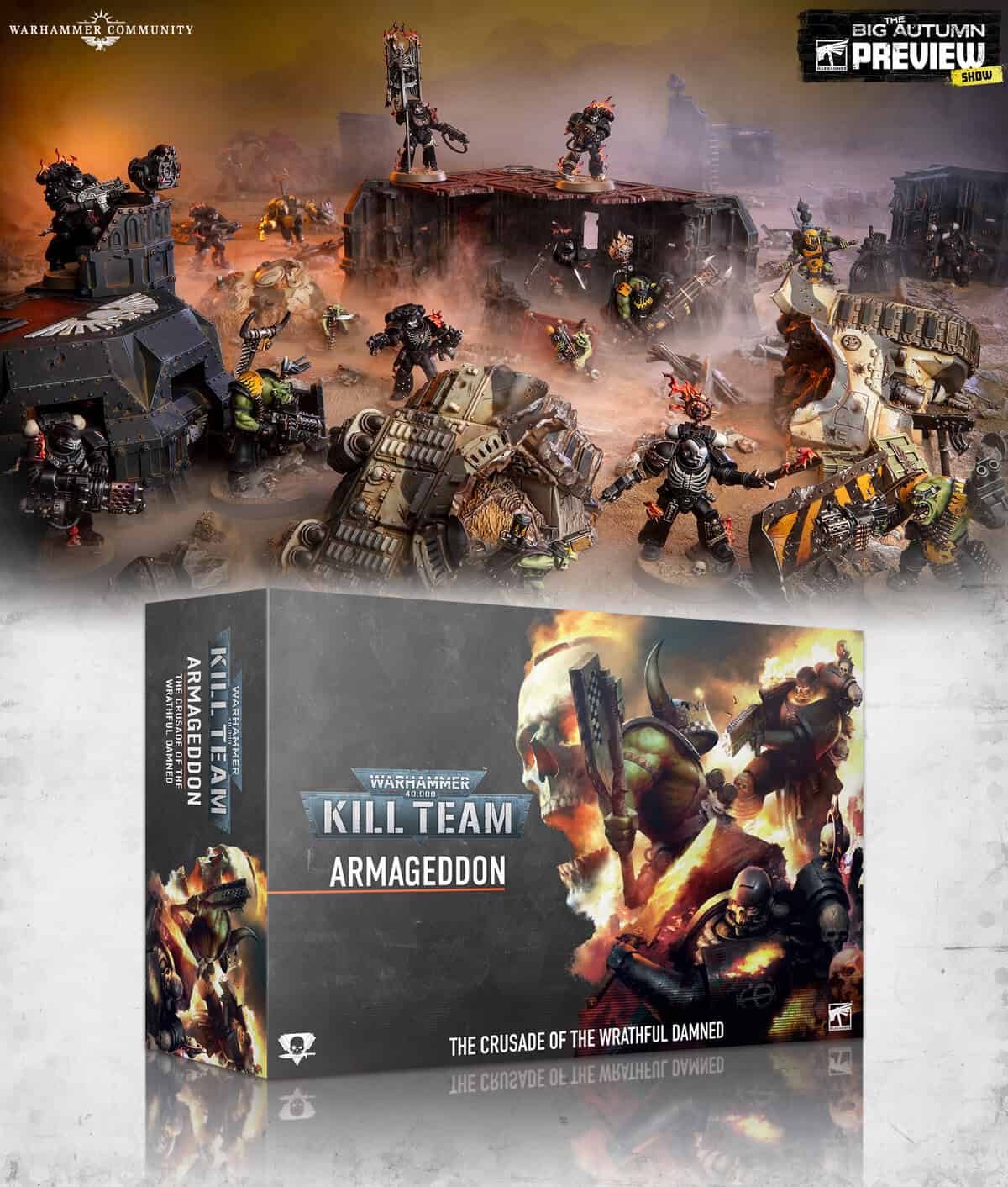 Legion of the Damned Kill Team facing an Ork Boss Nobz Mob on Armageddon