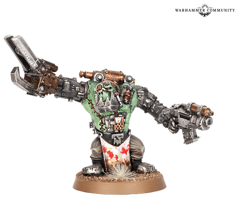 Classic metal Mad Dok Grotsnik Ork painboy with a blood-spattered apron and an oversized power klaw