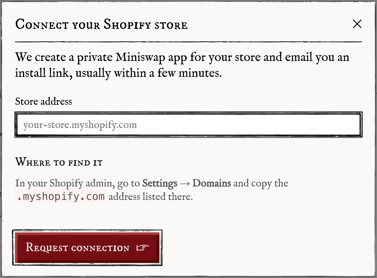 miniswap connector for shopify