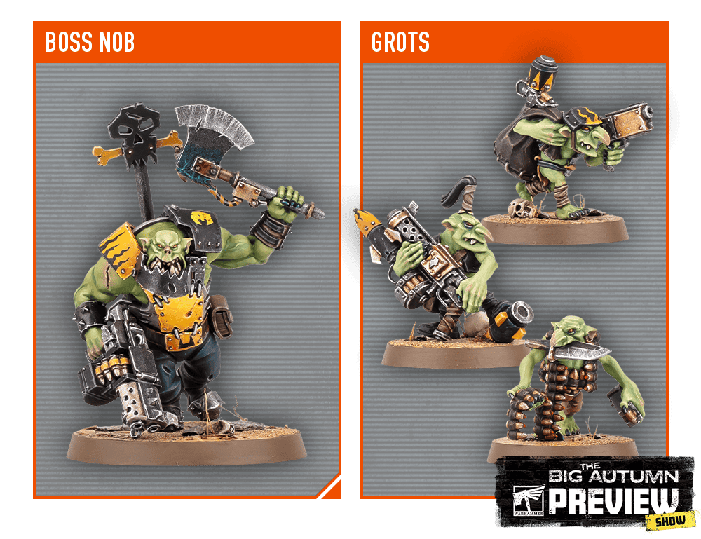 Ork Boss Nobz Mob warrior with eclectic Ork weapons