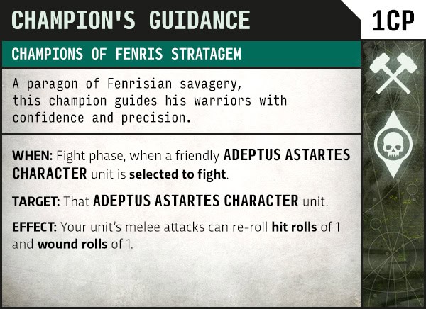 Champions of Fenris detachment rules card for Space Wolves