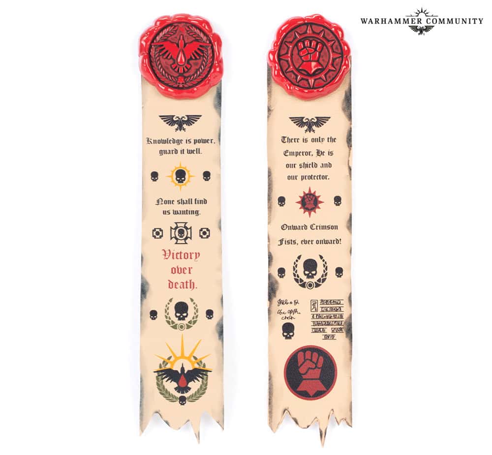 Starforged purity seal badges for the Blood Ravens and Crimson Fists