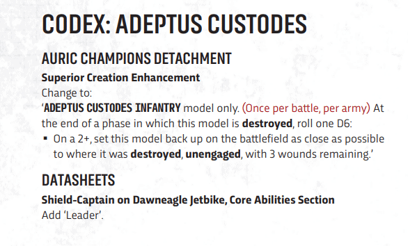 Adeptus Custodes Changes FAQ