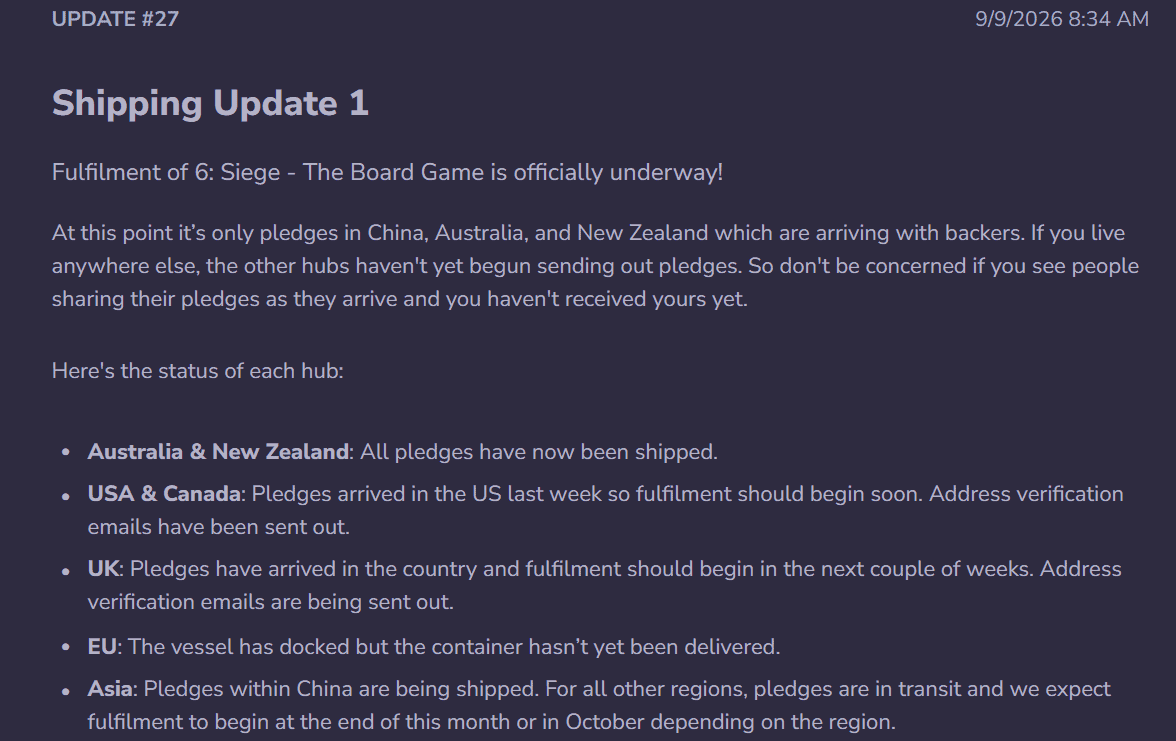 Siege Board Game Update