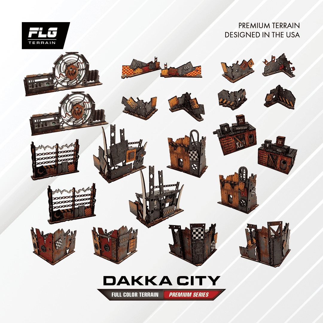 Dakka City Premium Series terrain pieces and extra customization components